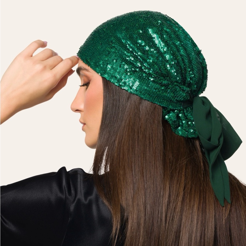 Emerald Sequin sparkle Headscarf /. Bandana